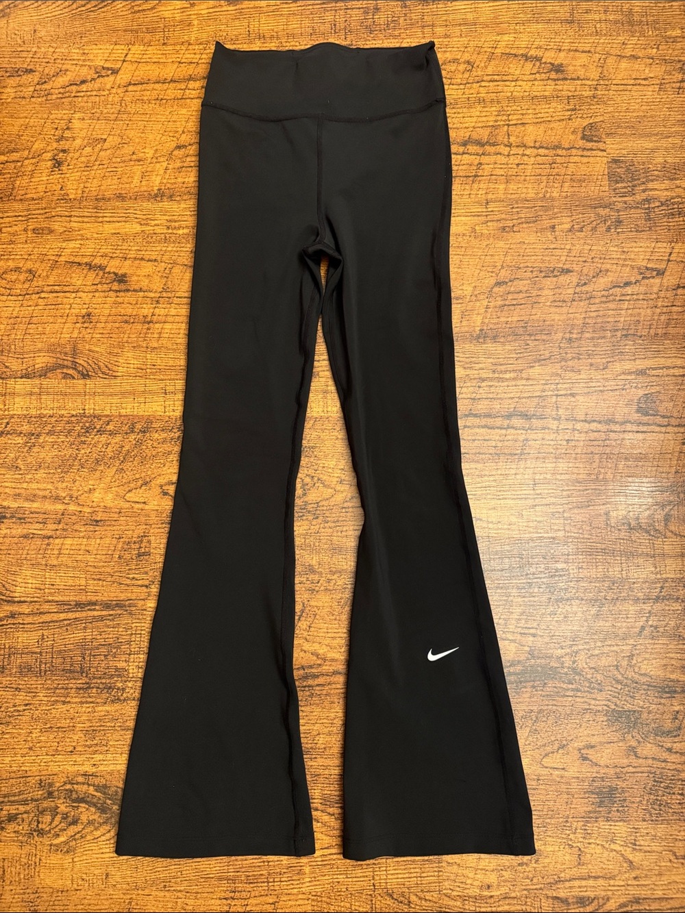 Youth Nike Dri-Fit Black Girls' Flare Leggings with White Swoosh - Size Large